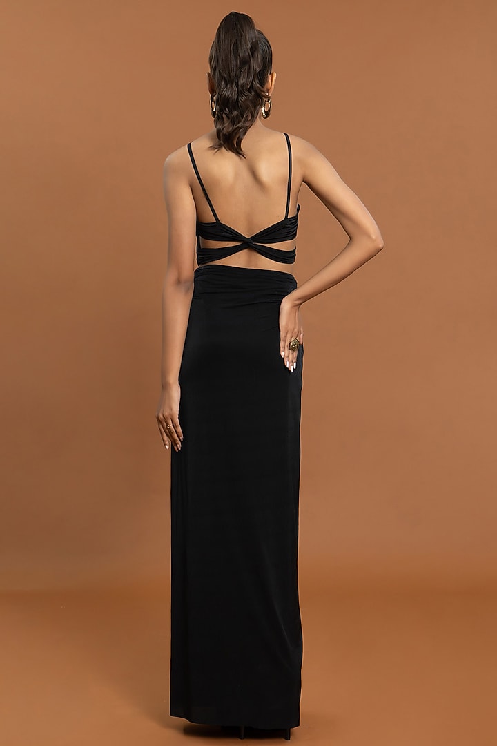 Black Jersey & Tulle Draped Skirt Set by Aurouss at Pernia's Pop Up Shop