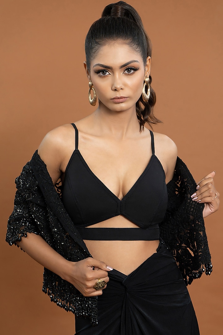 Black Jersey & Tulle Draped Skirt Set by Aurouss at Pernia's Pop Up Shop