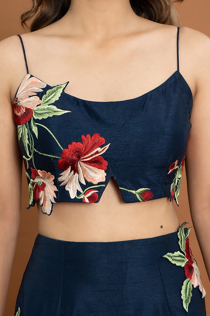 Royal Blue Silk & Georgette Resham Embroidered Lehenga Set by Aurouss at Pernia's Pop Up Shop