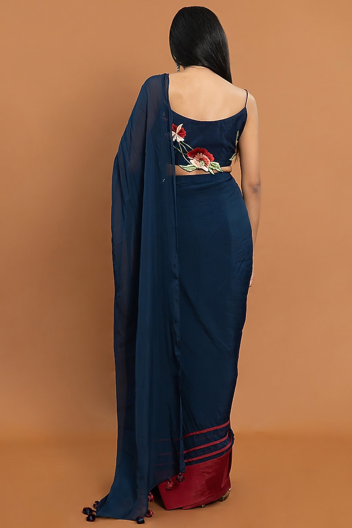 Royal Blue Organza & Silk Party Wear Saree Set by Aurouss at Pernia's Pop Up Shop