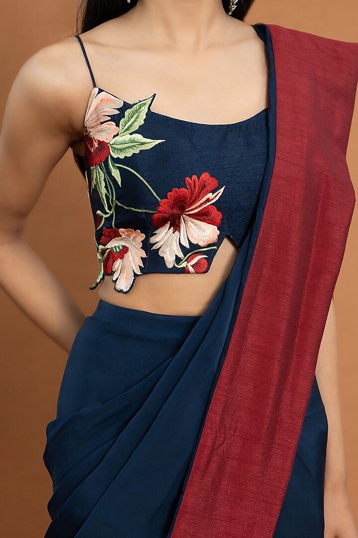 Royal Blue Organza & Silk Party Wear Saree Set by Aurouss at Pernia's Pop Up Shop