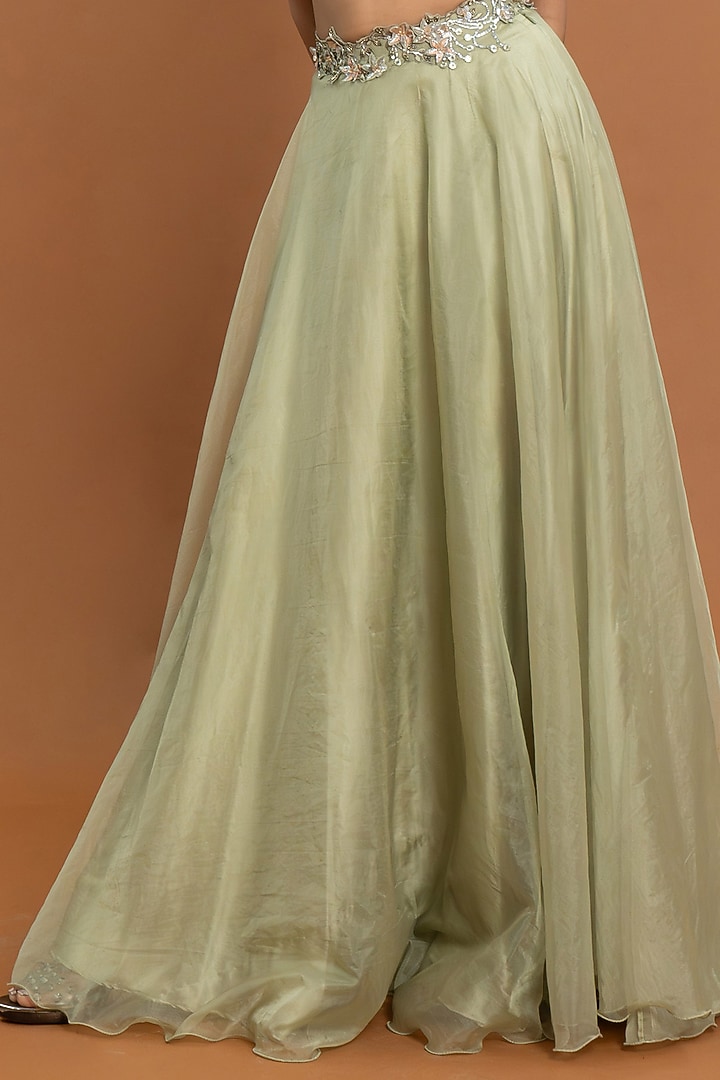 Mint Green Organza & Tulle Flowy Wedding Lehenga Set by Aurouss at Pernia's Pop Up Shop