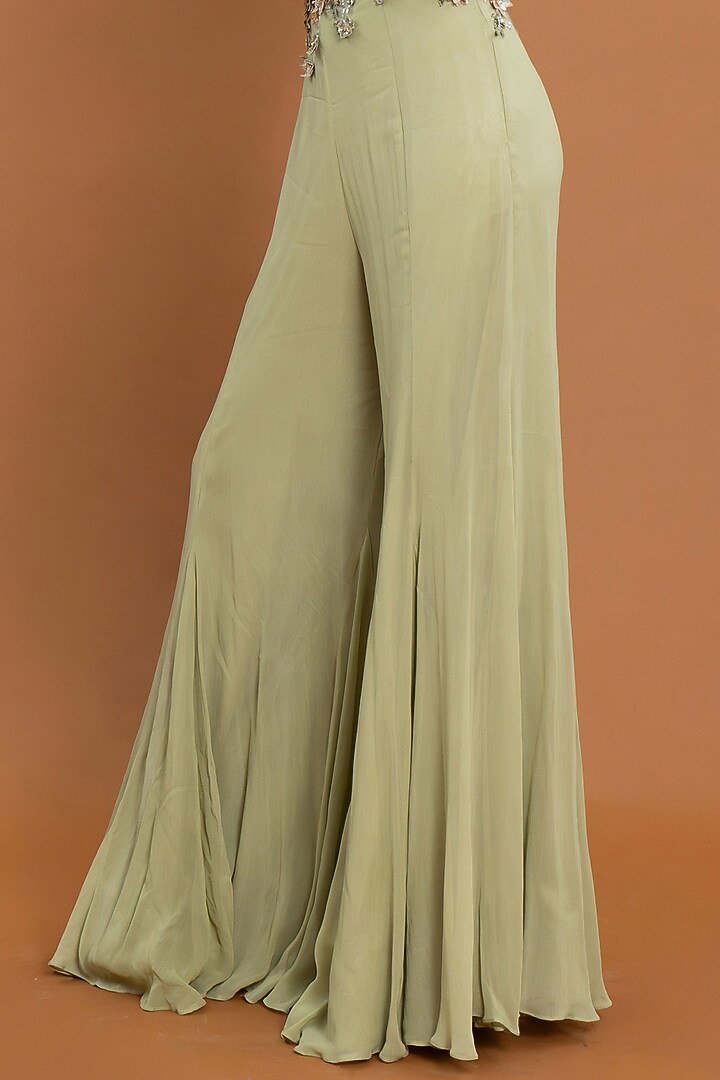 Mint Green Georgette 3D Floral Embellished Jumpsuit by Aurouss at Pernia's Pop Up Shop