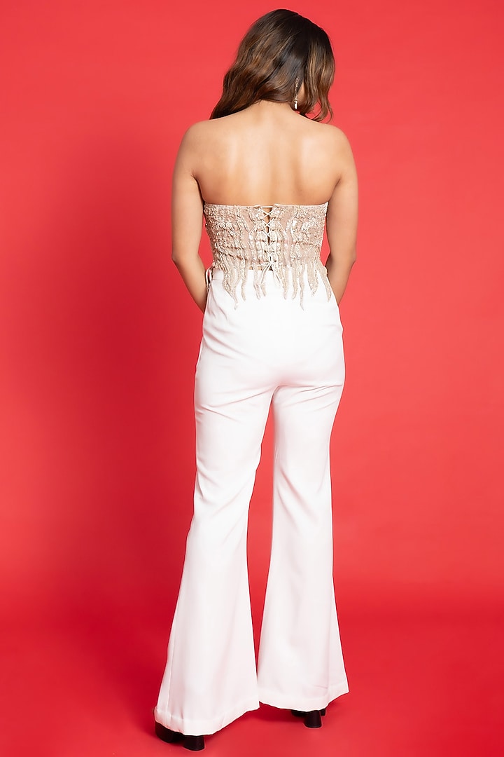Ivory Satin Silk & Tulle Cutdana Embellishment Co-ord Set by Aurouss at Pernia's Pop Up Shop