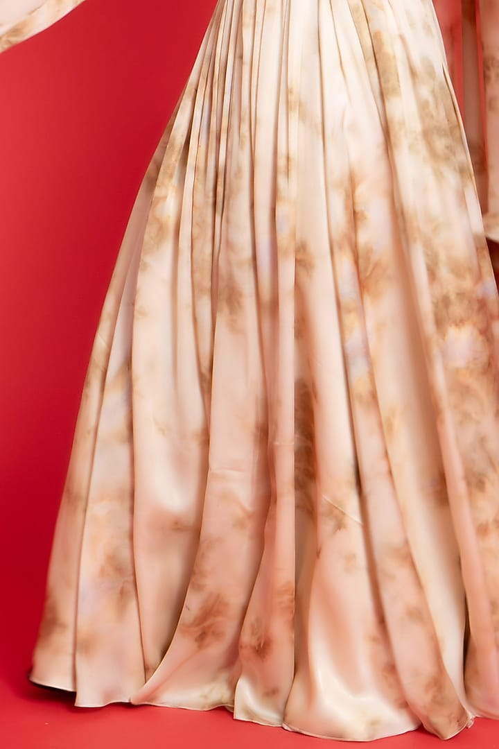 Ivory-Gold Georgette Mug-Dye Printed Wedding Lehenga Set by Aurouss at Pernia's Pop Up Shop