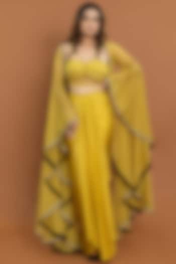 Neon-Gold Satin Draped Skirt Set by Aurouss
