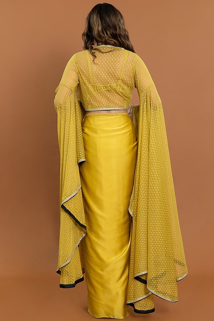 Neon-Gold Satin Draped Skirt Set by Aurouss at Pernia's Pop Up Shop