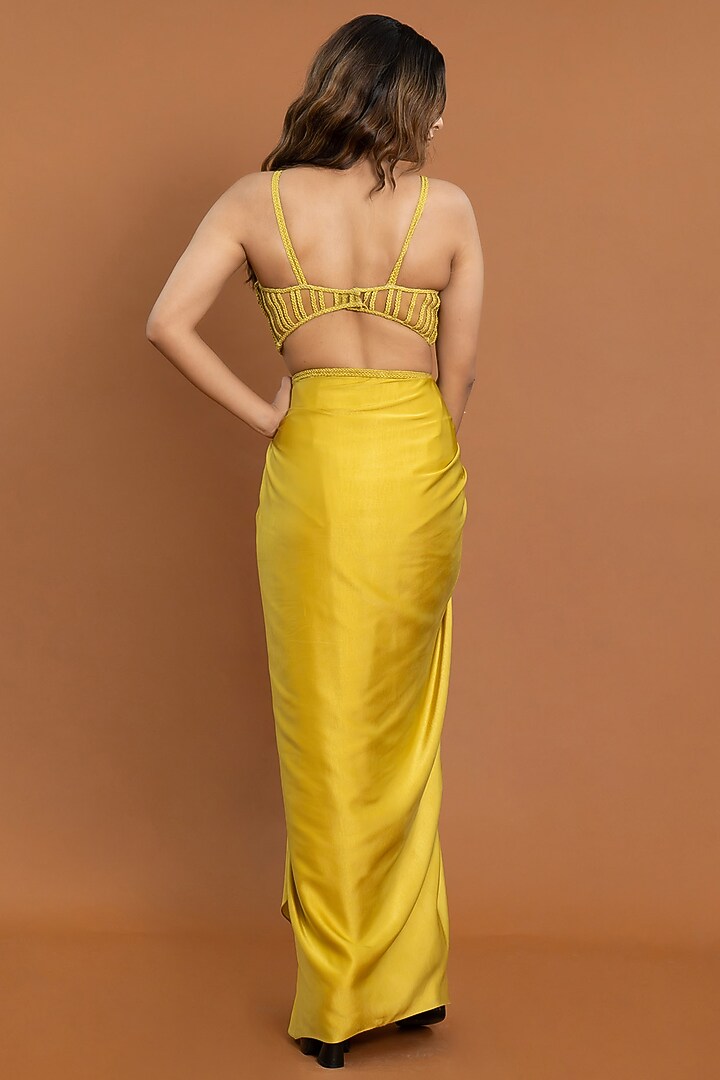 Neon-Gold Satin Draped Skirt Set by Aurouss at Pernia's Pop Up Shop