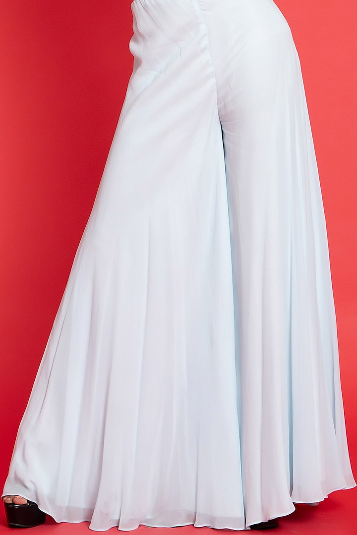 Ice-Blue Georgette & Tulle Shimmery Cape Set by Aurouss at Pernia's Pop Up Shop