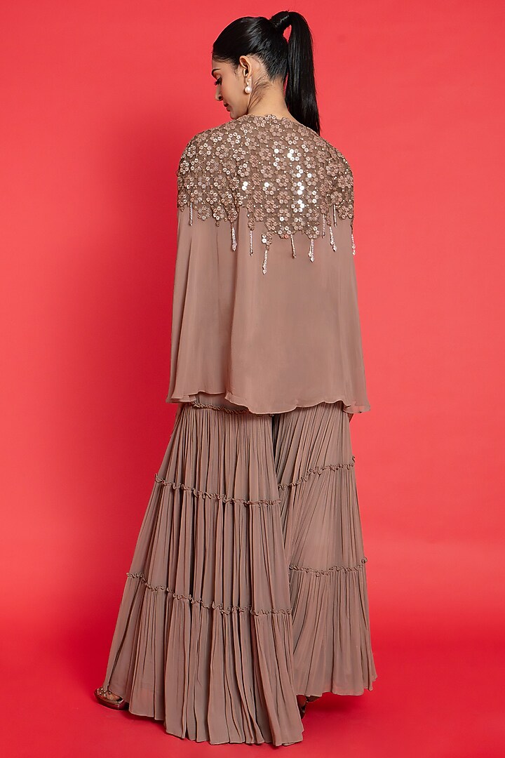 Grey Georgette & Shimmer Cape Set by Aurouss at Pernia's Pop Up Shop