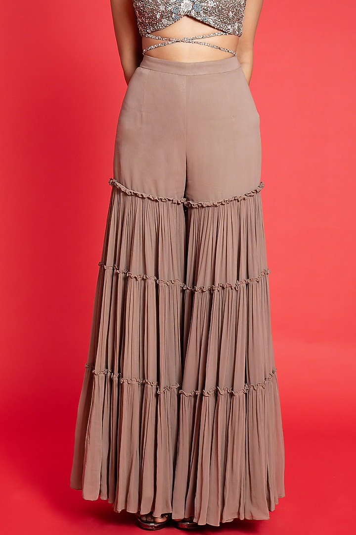 Grey Pure Georgette & Tulle Zari Embroidered Palazzo Set by Aurouss at Pernia's Pop Up Shop