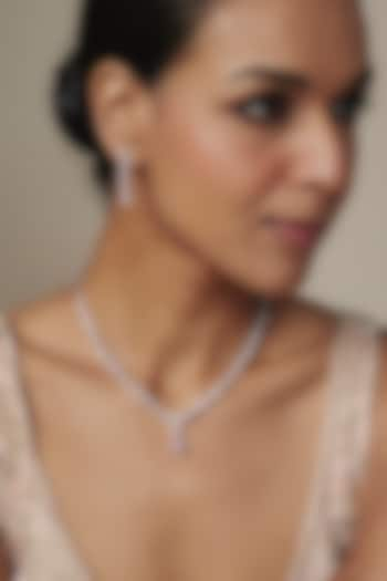 White Rhodium Finish Pink Drop Necklace Set In Sterling Silver by Aurashni at Pernia's Pop Up Shop