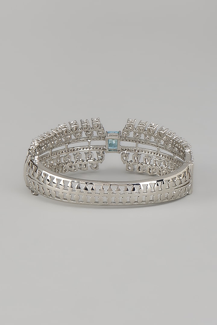 White Rhodium Finish Blue Sapphire Stone Bangle In Sterling Silver by Aurashni at Pernia's Pop Up Shop