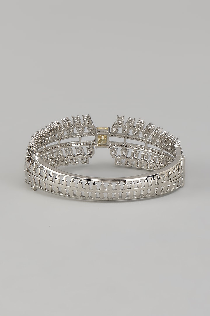 White Rhodium Finish Yellow Sapphire Stone Bangle In Sterling Silver by Aurashni at Pernia's Pop Up Shop