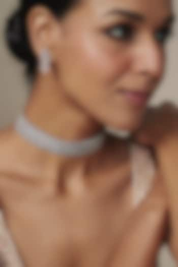 White Rhodium Finish Zircon Choker Necklace Set by Aurashni at Pernia's Pop Up Shop