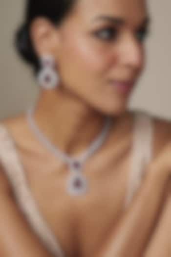 White Rhodium Finish Ruby Stone Necklace Set In Sterling Silver by Aurashni at Pernia's Pop Up Shop