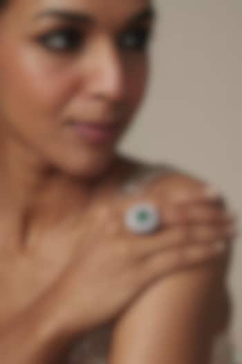 White Rhodium Finish Emerald Stone Ring In Sterling Silver by Aurashni at Pernia's Pop Up Shop