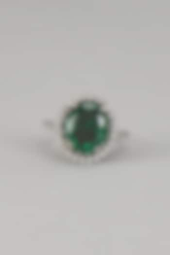 White Rhodium Finish Emerald Stone Ring In Sterling Silver by Aurashni at Pernia's Pop Up Shop