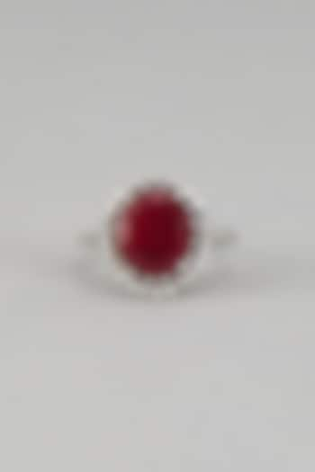 White Rhodium Finish Maroon Gemstone Ring In Sterling Silver by Aurashni at Pernia's Pop Up Shop