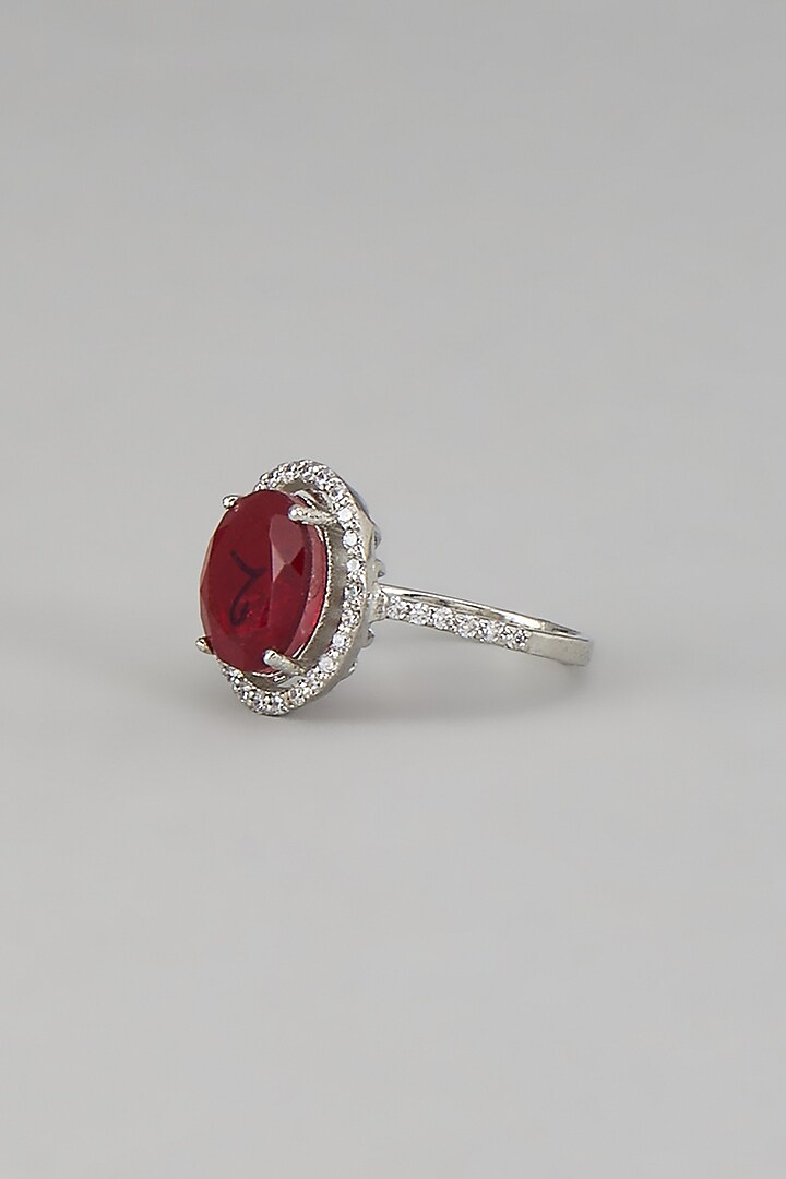 White Rhodium Finish Maroon Gemstone Ring In Sterling Silver by Aurashni at Pernia's Pop Up Shop