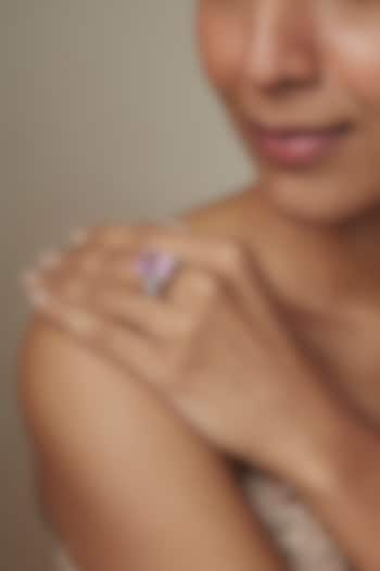 White Rhodium Finish Pink Sapphire Stone Ring In Sterling Silver by Aurashni at Pernia's Pop Up Shop