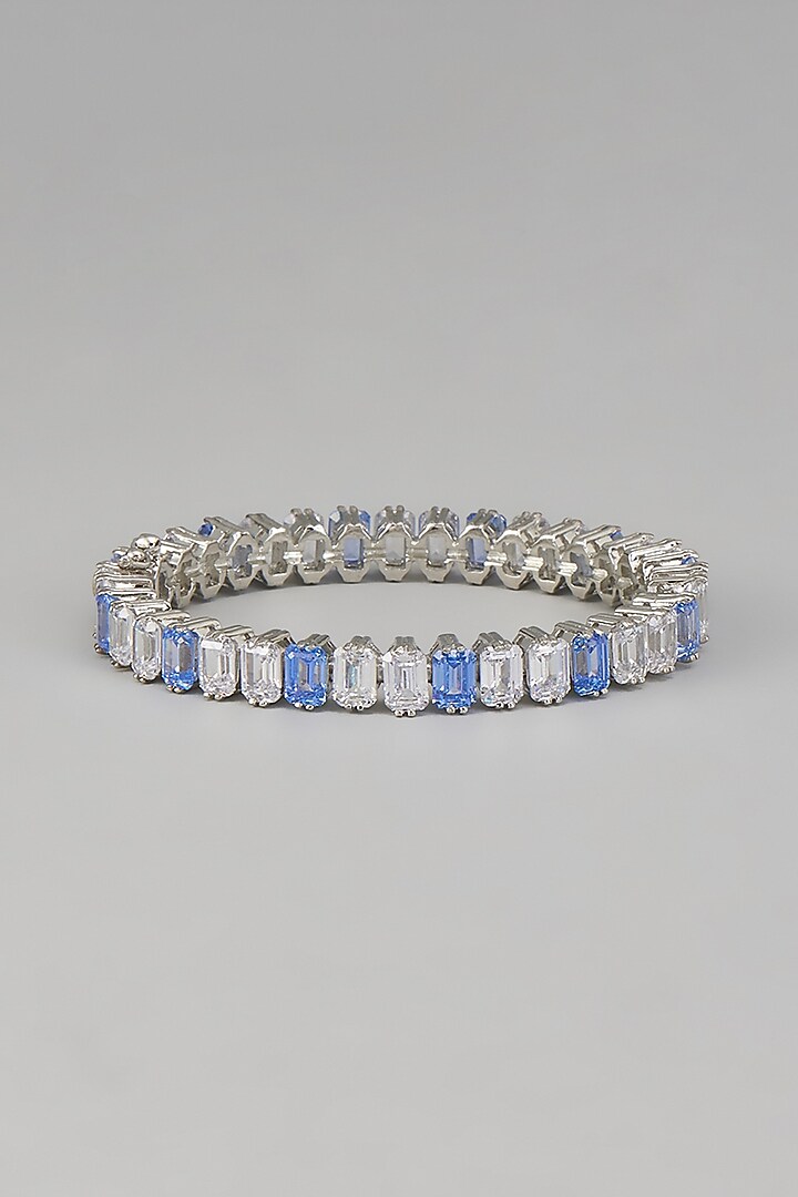 White Rhodium Finish Blue Sapphire Stone Bangle In Sterling Silver by Aurashni at Pernia's Pop Up Shop