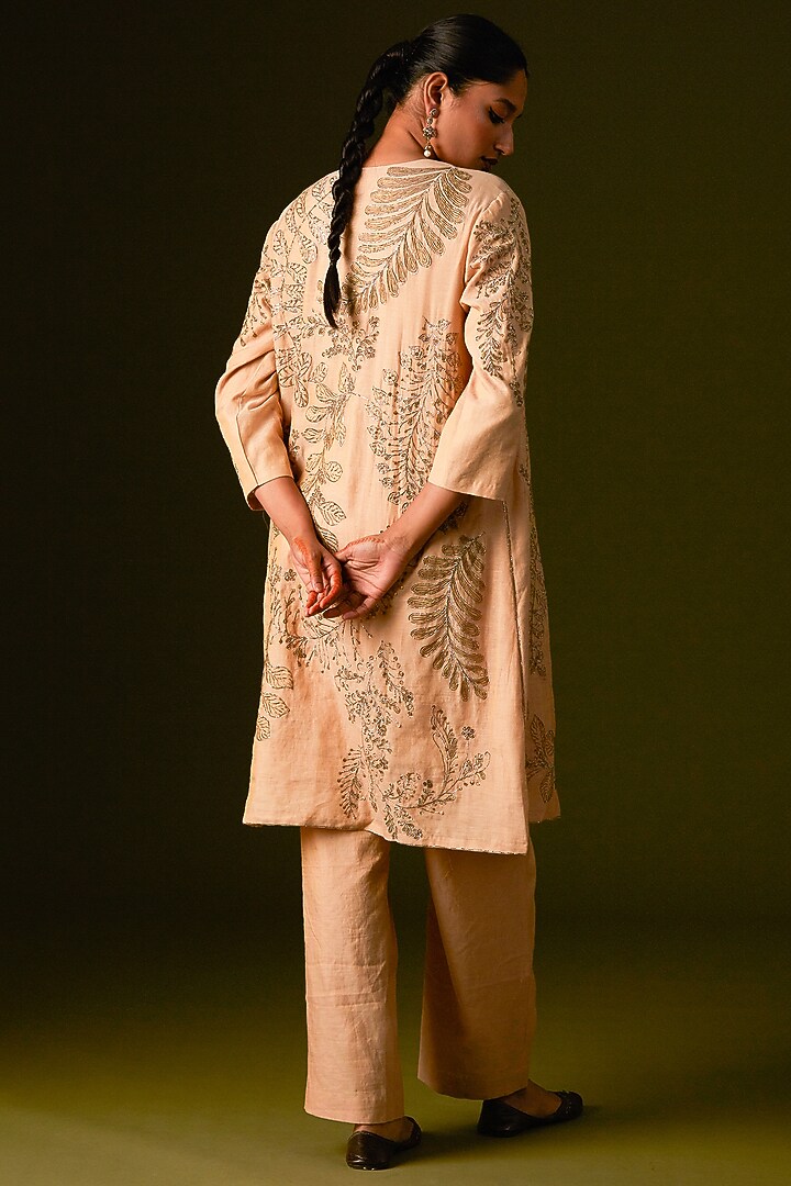 Beige Cotton Silk Embellished Kurta Set by AURUL at Pernia's Pop Up Shop