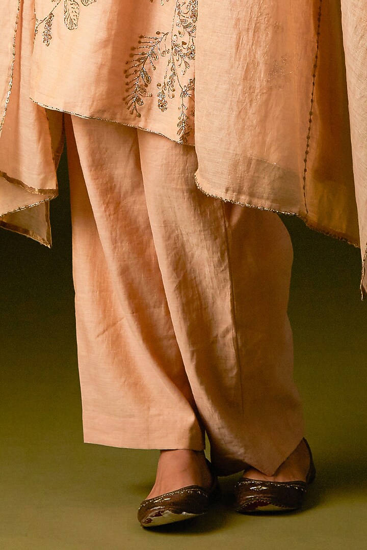 Beige Cotton Silk Embellished Kurta Set by AURUL at Pernia's Pop Up Shop