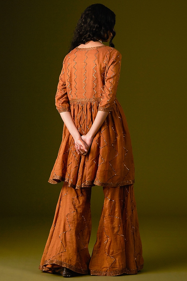 Light Brown Cotton Silk Wedding Sharara Set by AURUL at Pernia's Pop Up Shop