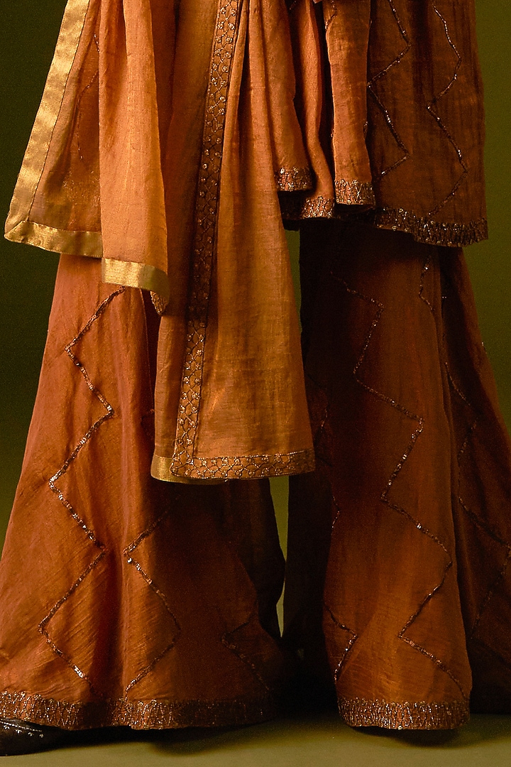 Light Brown Cotton Silk Wedding Sharara Set by AURUL at Pernia's Pop Up Shop