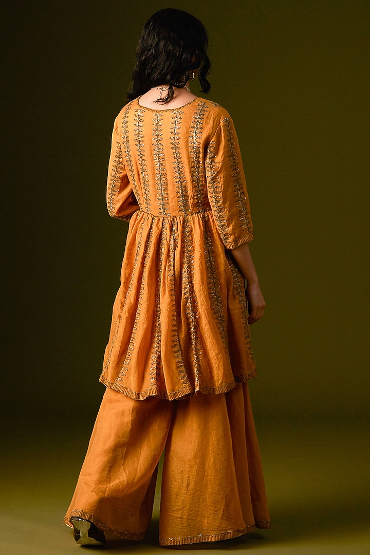 Mustard Yellow Cotton Silk Wedding Sharara Set by AURUL at Pernia's Pop Up Shop