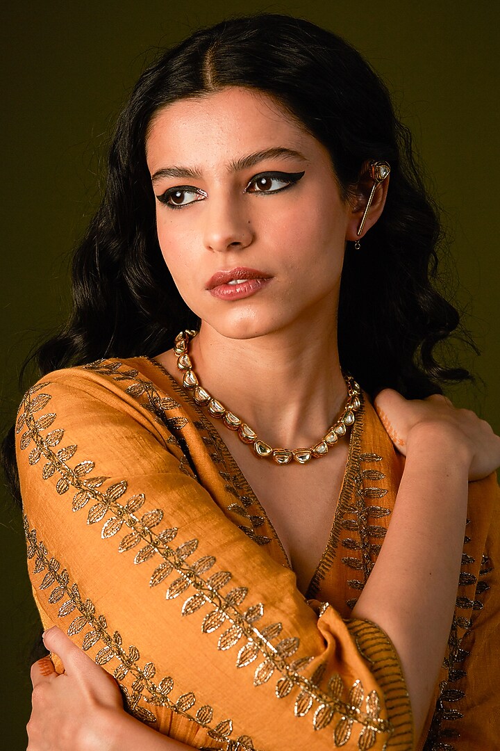 Mustard Yellow Cotton Silk Wedding Sharara Set by AURUL at Pernia's Pop Up Shop