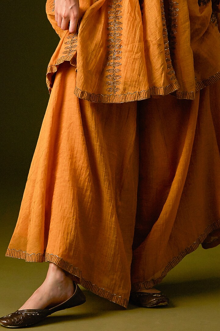 Mustard Yellow Cotton Silk Wedding Sharara Set by AURUL at Pernia's Pop Up Shop