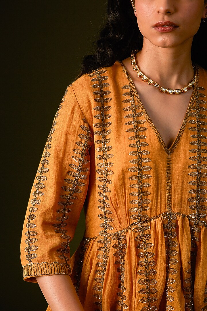 Mustard Yellow Cotton Silk Wedding Sharara Set by AURUL at Pernia's Pop Up Shop
