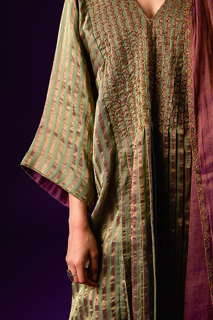 Light Green Cotton Silk Embroidered Kurta Set by AURUL at Pernia's Pop Up Shop