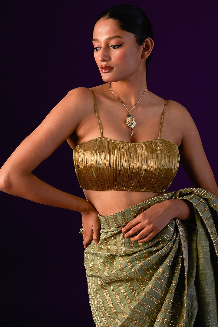 Light Green Cotton Silk Embellished Wedding Saree Set by AURUL at Pernia's Pop Up Shop