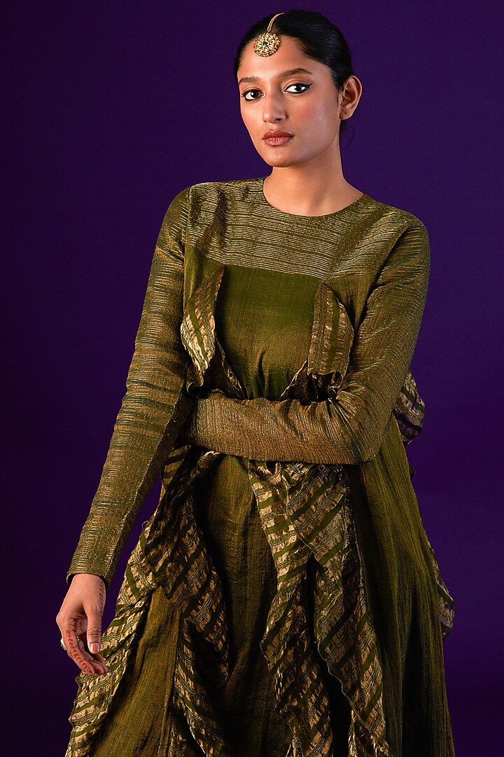 Dark Green Cotton Silk Embellished Wedding Anarkali by AURUL at Pernia's Pop Up Shop