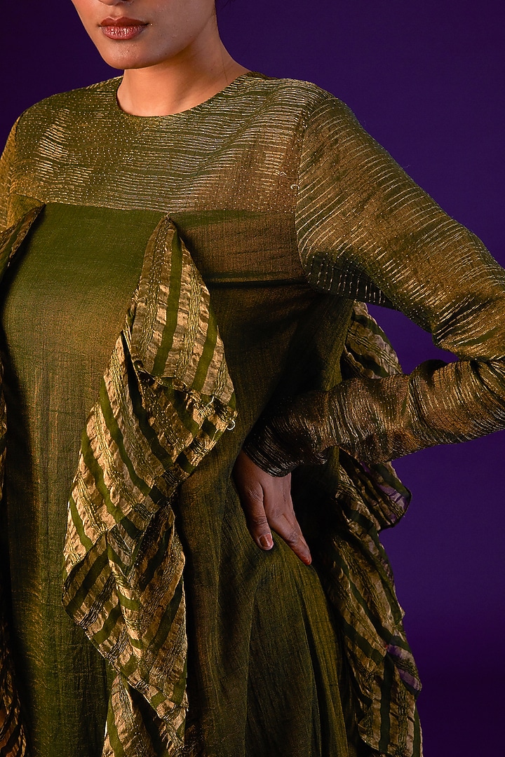 Dark Green Cotton Silk Embellished Wedding Anarkali by AURUL at Pernia's Pop Up Shop