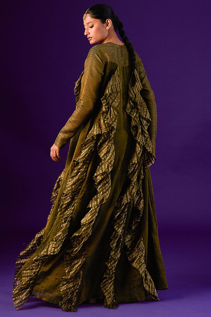 Dark Green Cotton Silk Embellished Wedding Anarkali by AURUL at Pernia's Pop Up Shop