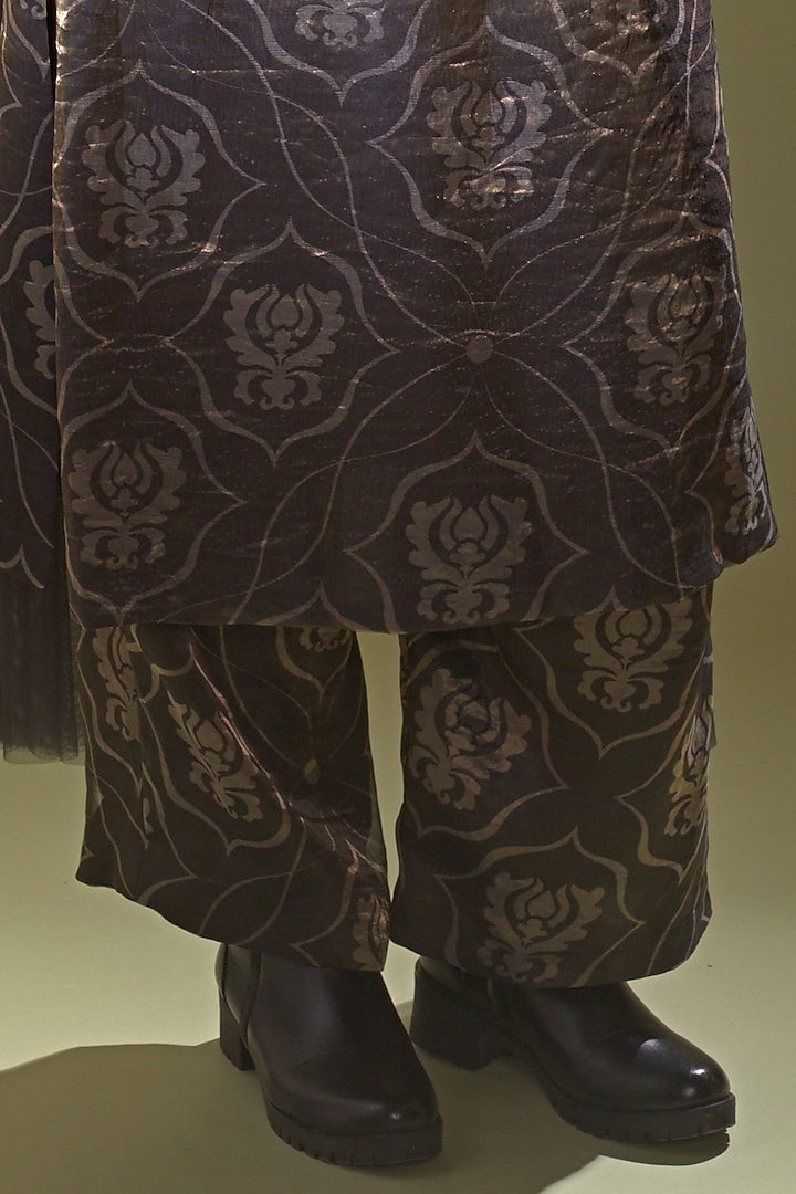Deep Blue Banarasi Tissue Silk Printed Kurta Set by AURUL at Pernia's Pop Up Shop