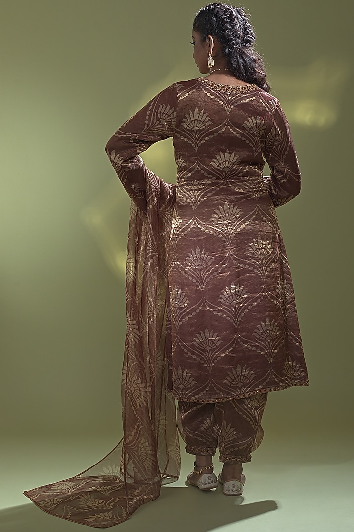 Rust Banarasi Tissue Silk & Moonga Silk Kurta Set by AURUL at Pernia's Pop Up Shop