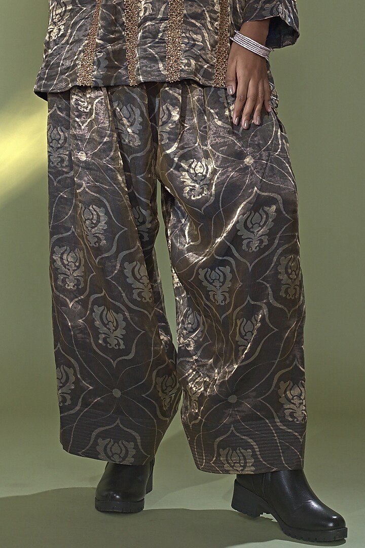 Deep Blue Banarasi Tissue Silk Embroidered Kurta Set by AURUL at Pernia's Pop Up Shop
