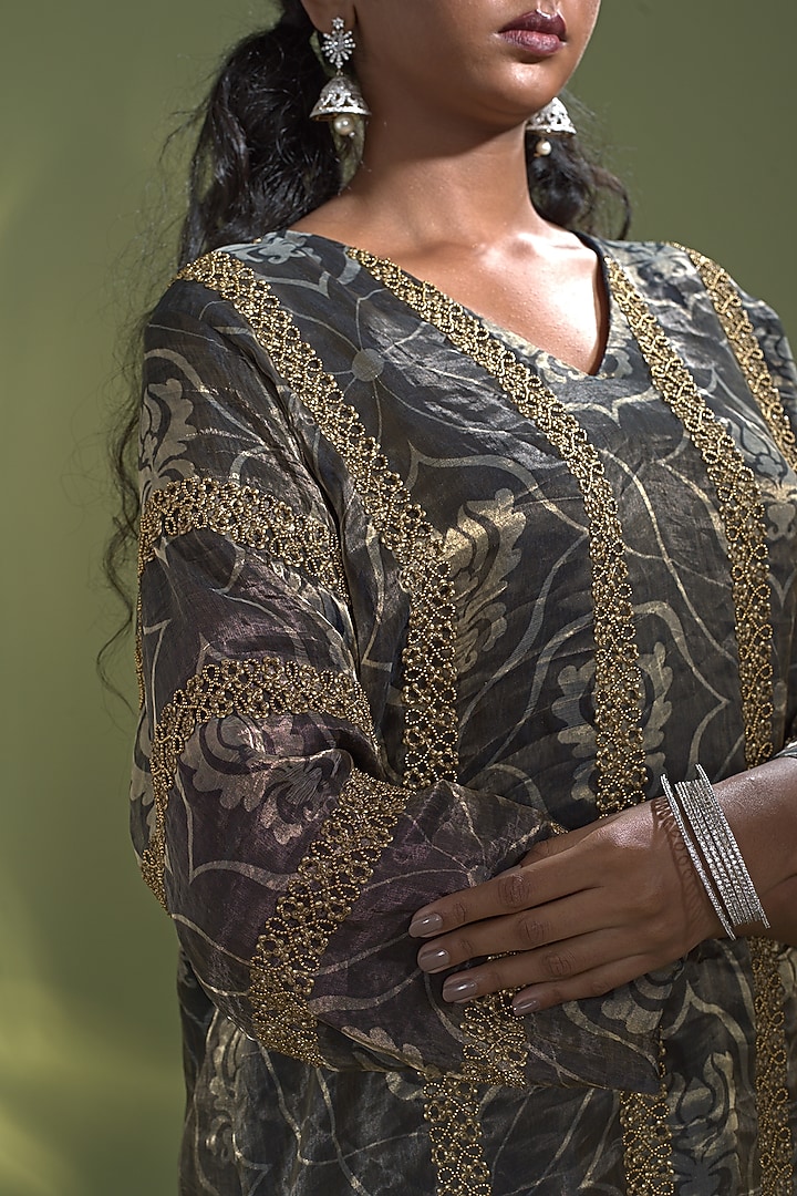 Deep Blue Banarasi Tissue Silk Embroidered Kurta Set by AURUL at Pernia's Pop Up Shop
