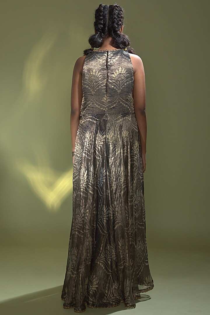 Deep Blue Banarasi Tissue Silk Printed Pant Set by AURUL at Pernia's Pop Up Shop