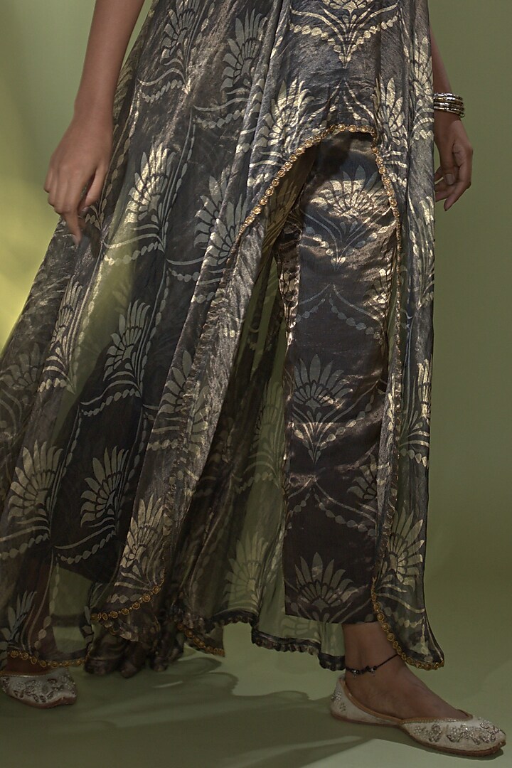 Deep Blue Banarasi Tissue Silk Printed Pant Set by AURUL at Pernia's Pop Up Shop
