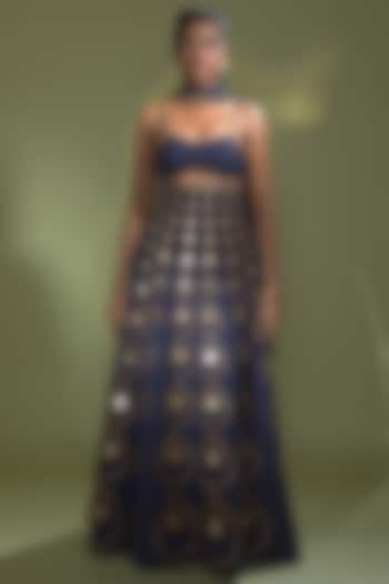 Deep Navy Blue Eri Silk Gota Embellished Wedding Lehenga Set by AURUL at Pernia's Pop Up Shop