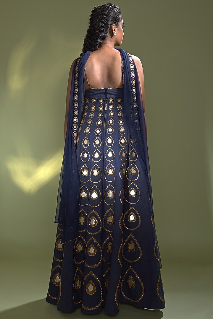 Deep Navy Blue Eri Silk Gota Embellished Wedding Lehenga Set by AURUL at Pernia's Pop Up Shop