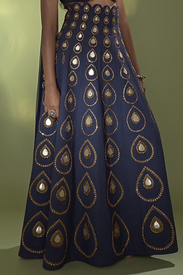 Deep Navy Blue Eri Silk Gota Embellished Wedding Lehenga Set by AURUL at Pernia's Pop Up Shop