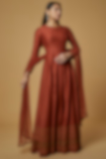 Maroon Embroidered Bridal Anarkali Set by AURUL at Pernia's Pop Up Shop