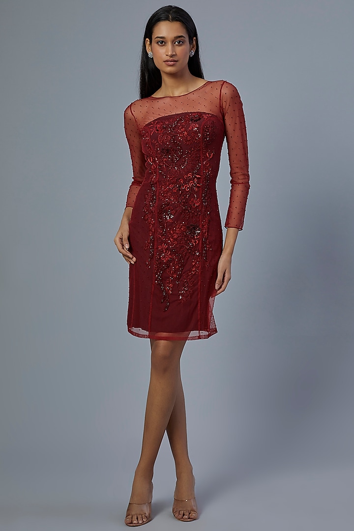 Ruby Embroidered Knee-Length Dress by AURUL